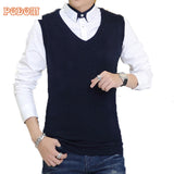 Autumn Winter Classic Vest Sweater Knitwear Men Sleeveless Knitting Sweaters Solid Color V-Neck Wool Pullovers Men Jersey Hombre
