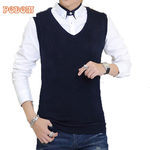 Autumn Winter Classic Vest Sweater Knitwear Men Sleeveless Knitting Sweaters Solid Color V-Neck Wool Pullovers Men Jersey Hombre