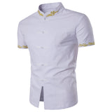 Chinese Style Cotton Men Shirts Embroidered Casual Male Shirt Slim Fit Mens Formal Shirts Short Sleeve White Black Camisa Hombre