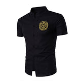 Chinese Style Cotton Men Shirts Embroidered Casual Male Shirt Slim Fit Mens Formal Shirts Short Sleeve White Black Camisa Hombre