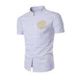 Chinese Style Cotton Men Shirts Embroidered Casual Male Shirt Slim Fit Mens Formal Shirts Short Sleeve White Black Camisa Hombre