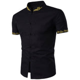 Chinese Style Cotton Men Shirts Embroidered Casual Male Shirt Slim Fit Mens Formal Shirts Short Sleeve White Black Camisa Hombre