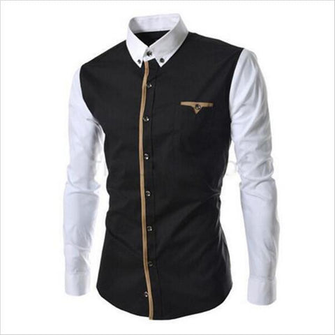 New Mens Shirt Long Seeve 2017 Autumn Fashion Mens Sim Fit Dress Shirts Brand Design Patchwork Chemise Homme Camisas Hombre