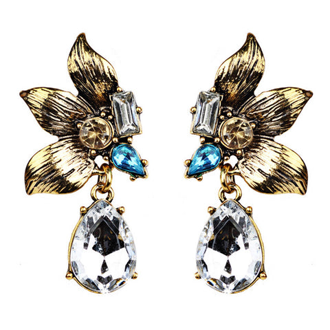1 Pair Elegant Women Fashion Petal Rhinestone VINTAGE EARRINGS Ear Earrings Crystal Chain #30