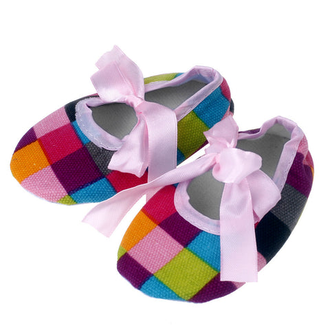 0-18M Infant Girls Crib Shoes Sweet Plaid Baby Bow Soft Sole Toddler Shoes